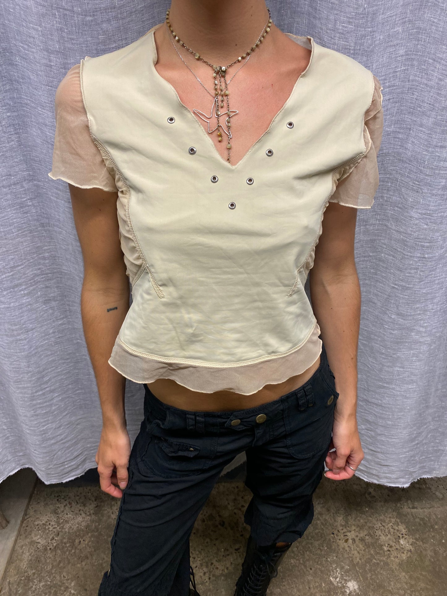 Beige mesh top