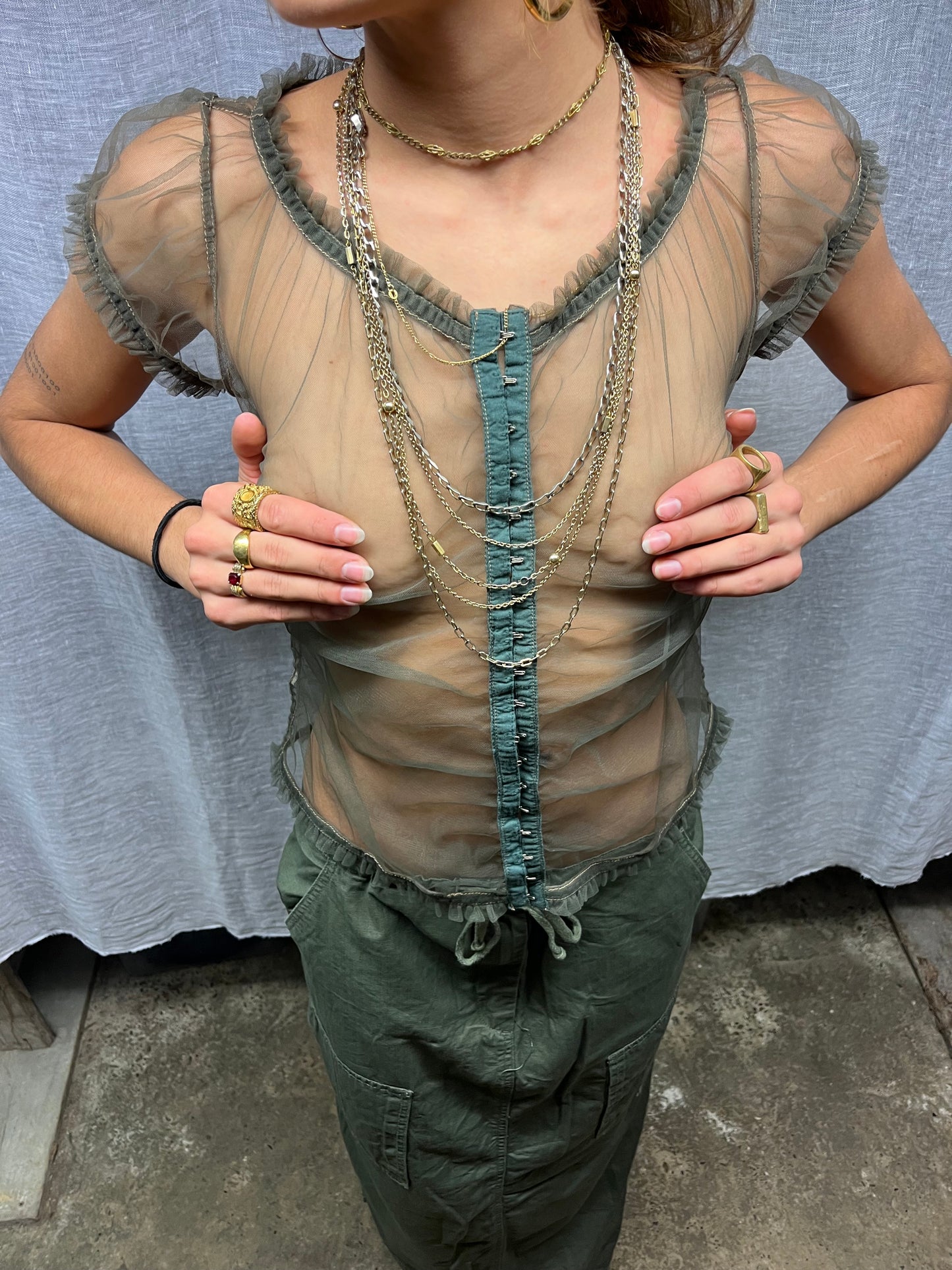 Dark green tulle top