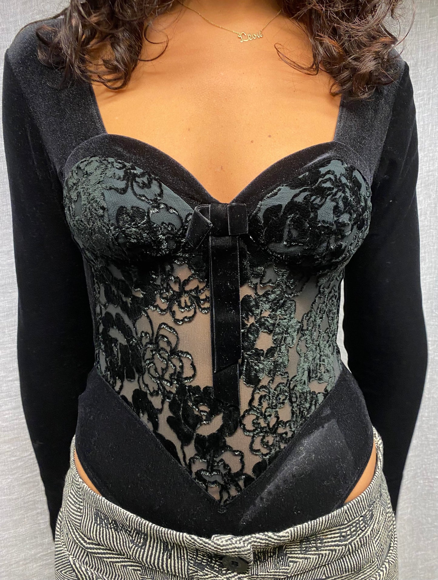 Black velvet bodysuit