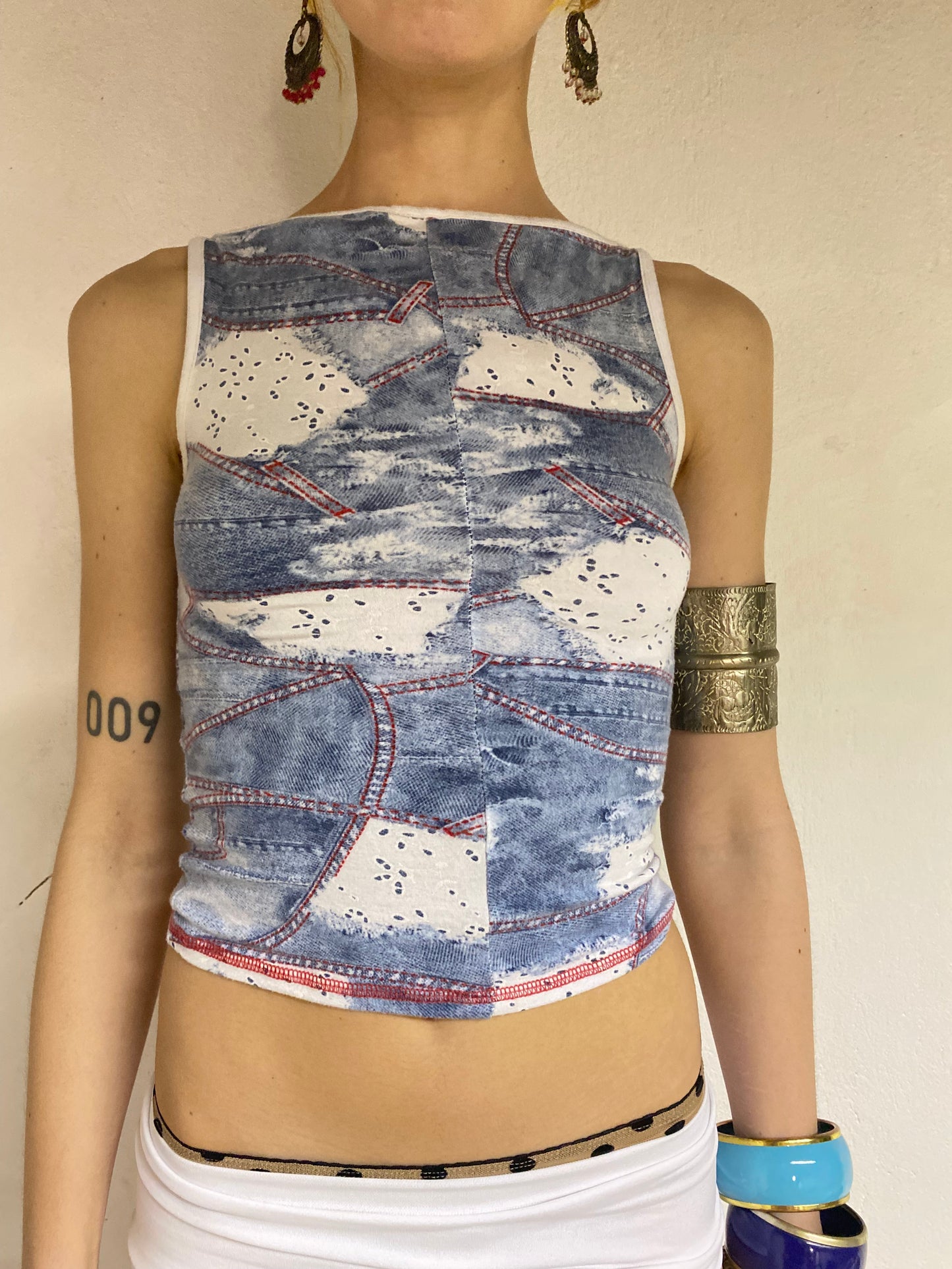 Denim print tank top