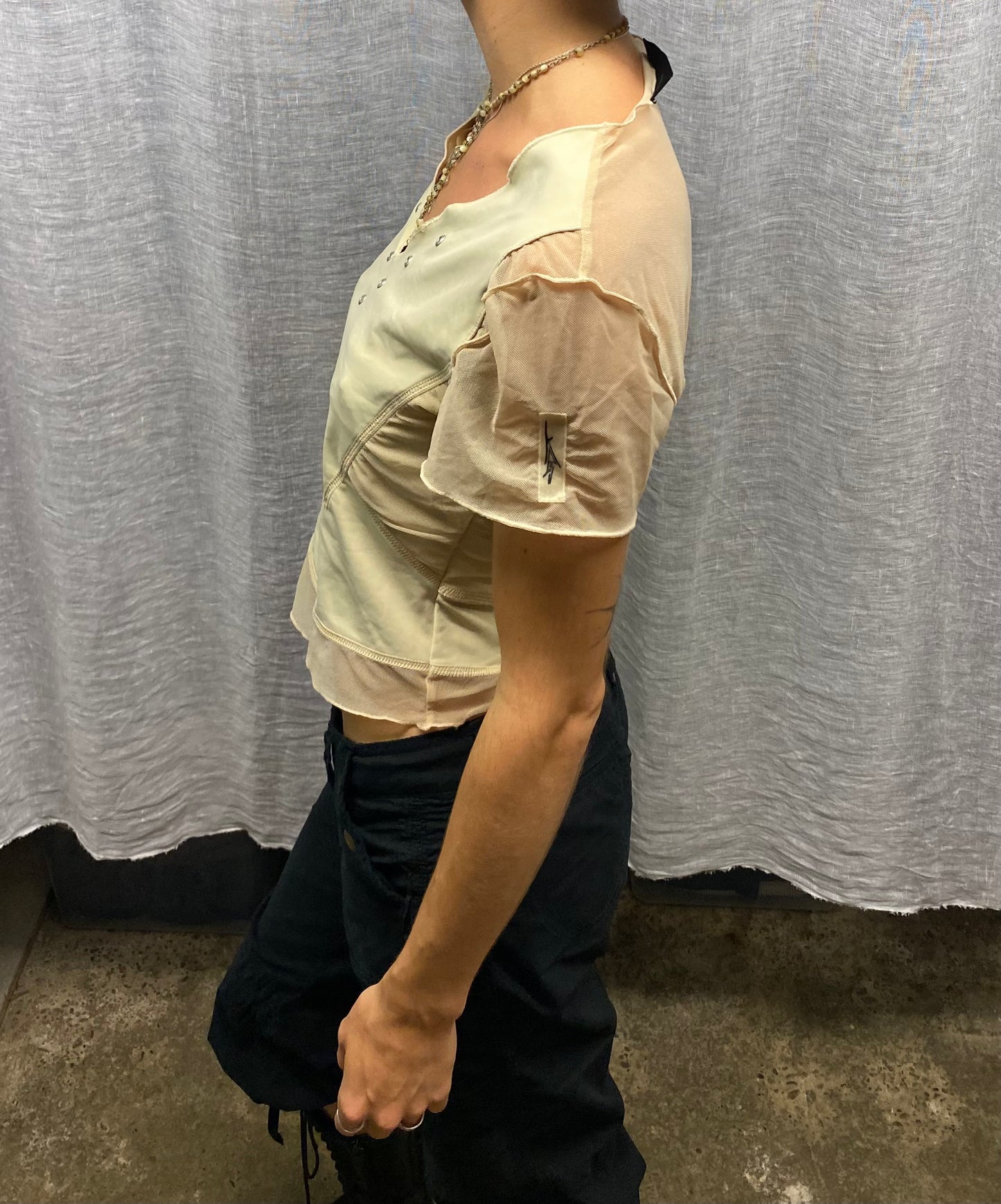 Beige mesh top