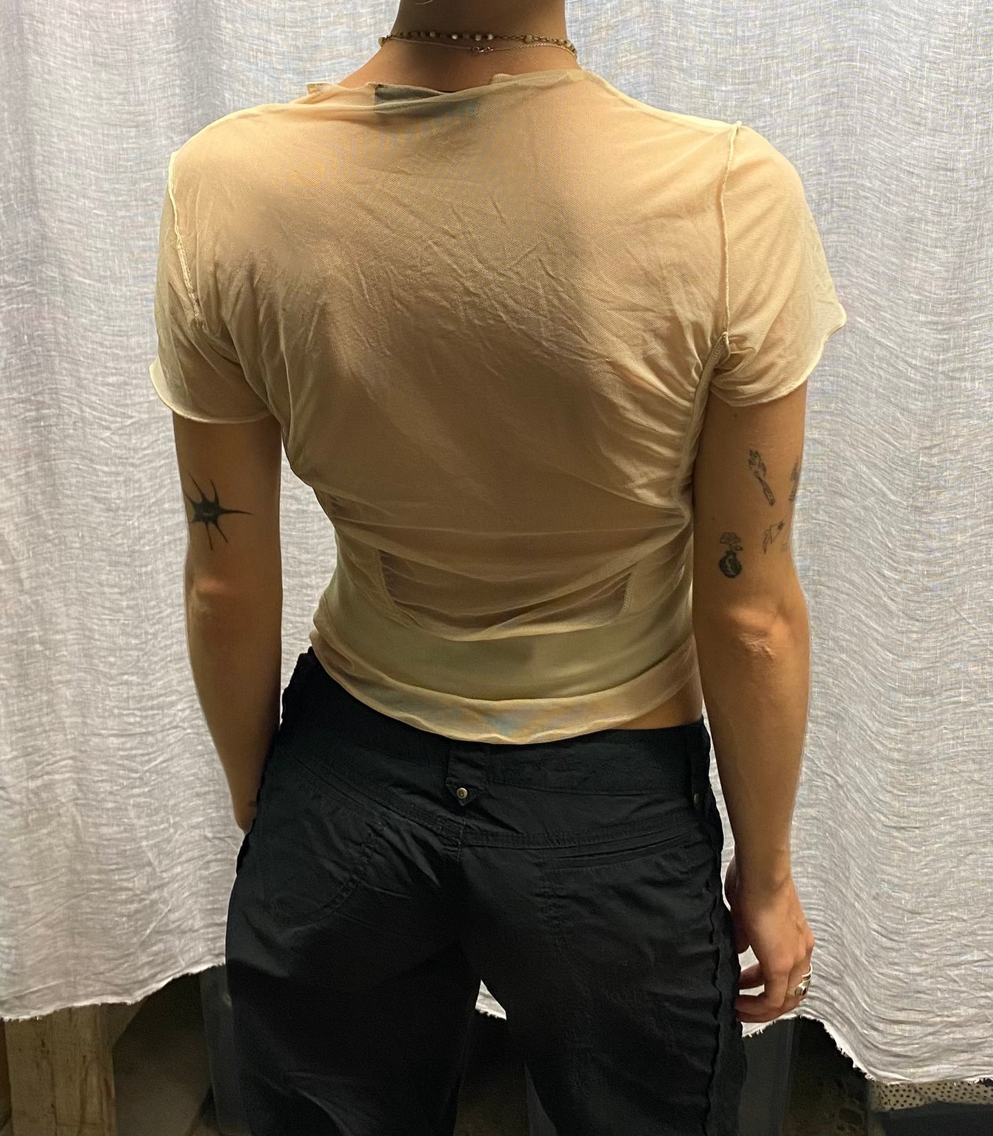 Beige mesh top